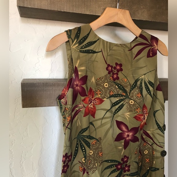 R&K Originals|Vintage tropical floral maxi dress with side buttons & side slit• - Picture 5 of 13